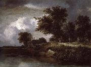 Jacob van Ruisdael Wooded river bank oil painting
